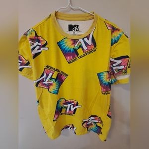MTV Logo Tie Dye Yellow Men's T Shirt Size M Unisex